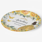 Gelbe Rose Blumenschmetterlinge Prinzessin  Pappteller (Schrägansicht)