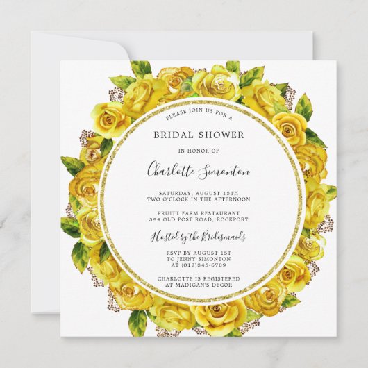 Gelbe Rose Brautparty Square Einladung (Vorderseite)