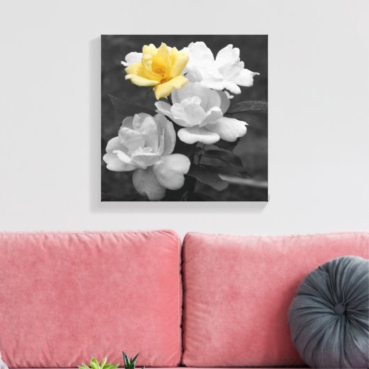 Gelbe Rose Cluster - Teilfarbe Leinwanddruck (Insitu (Wohnzimmer))