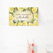 Gelbe Rose der Blüte Gold Glitzer Happy Birthday Banner (InSitu)