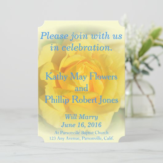 Gelbe Rose Einladung (Stehend Vorderseite)