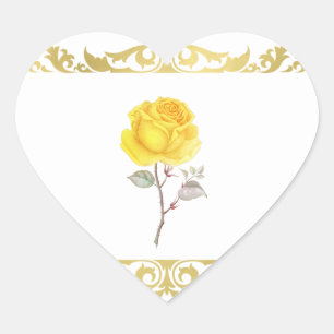 Gelbe Rose & Elegantes Gold Geburtstagsfeier-Gesch Herz-Aufkleber