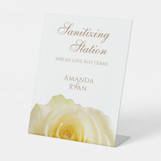Gelbe Rose floral Covid Sanitizing Wedding Pedest Sockelschild (Vorderseite)