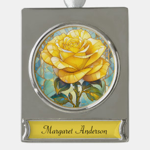 Gelbe Rose Gedenk- Banner-Ornament Silber