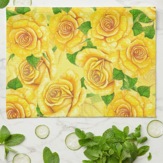 Gelbe Rose Geschirrtuch (Gefaltet)