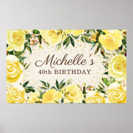 Gelbe Rose Gold Glitzer 40. Geburtstag Poster