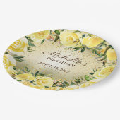 Gelbe Rose Gold Glitzer Geburtsname Pappteller (Schrägansicht)