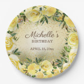 Gelbe Rose Gold Glitzer Geburtsname Pappteller (Vorderseite)