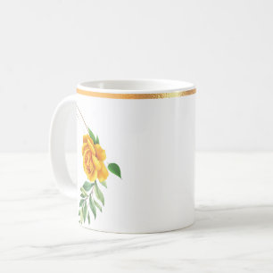 Gelbe Rose Goldmedaille Rimmed Blumenkaffee Tasse