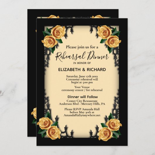 Gelbe Rose Gotische Probe Abendessen Gelb Einladung (Vorne/Hinten)