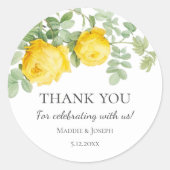 Gelbe Rose | Hochzeit Danke Runder Aufkleber (Vorderseite)
