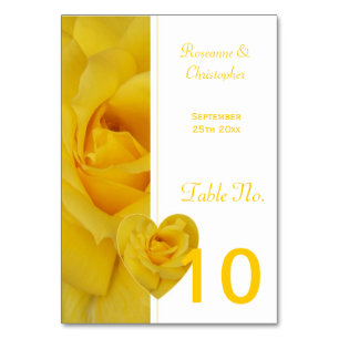 Gelbe Rose Hochzeitstisch Tischnummer
