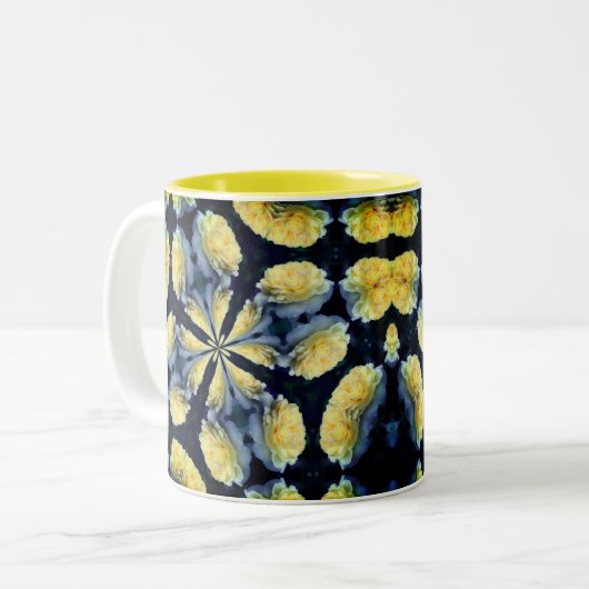 Gelbe Rose Kaleidoskop Blume Art Zweifarbige Tasse (Vorderseite Links)