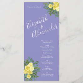 Gelbe Rose & Lila Periwinkle Hochzeit Menükarte