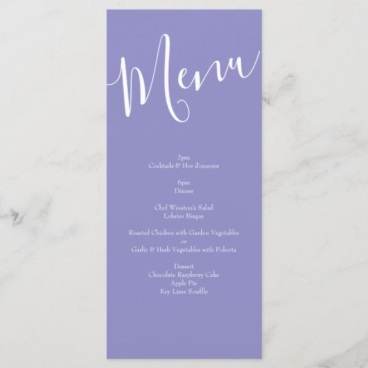 Gelbe Rose & Lila Periwinkle Hochzeit Menükarte (Vorderseite)