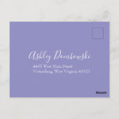 Gelbe Rose & Lila Periwinkle Hochzeit Postkarte (Rückseite)