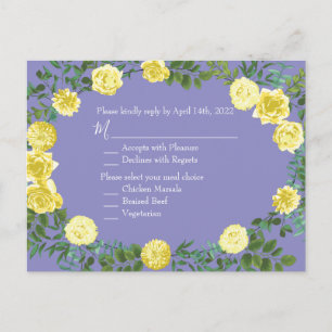 Gelbe Rose & Lila Periwinkle Hochzeit Postkarte