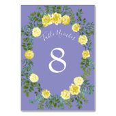 Gelbe Rose & Lila Periwinkle Hochzeit Tischnummer (Vorderseite)