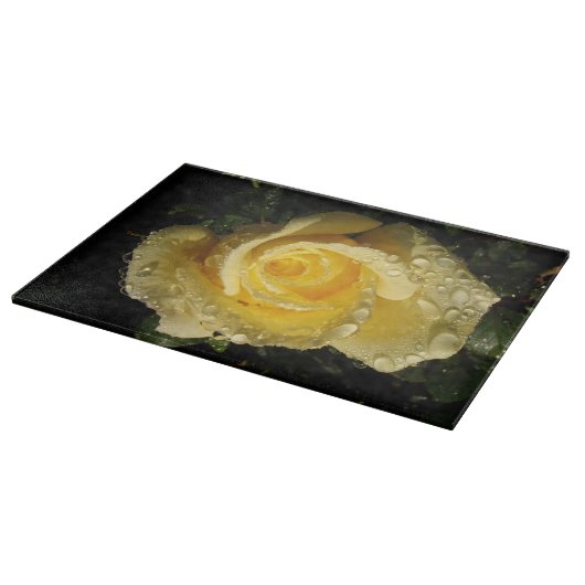 Gelbe Rose mit Tau Ausschnitt-Brett Schneidebrett (Ecke)