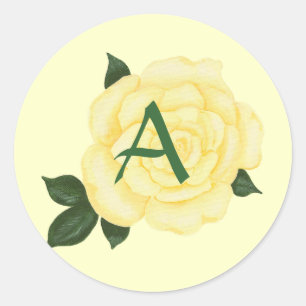 Gelbe Rose, Monogramm-Hochzeitskleber Runder Aufkleber
