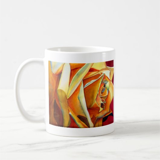 Gelbe Rose originale Aquarellkunst Blume Kaffeetasse (Links)