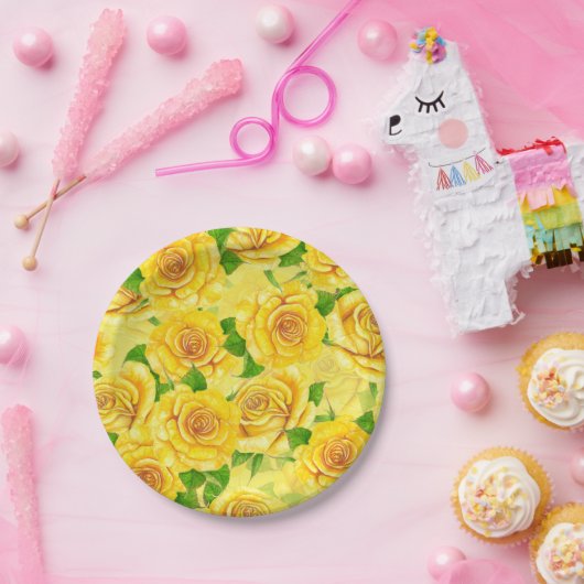 Gelbe Rose Pappteller (Party)