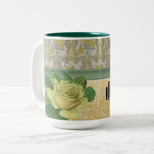 Gelbe Rose personalisiert Zweifarbige Tasse (Vorderseite Links)