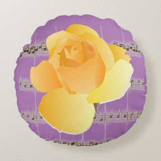 Gelbe Rose PurpleVintage Sheet Music Round Pillow Rundes Kissen