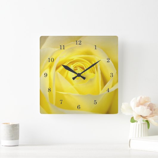 Gelbe Rose Quadratische Wanduhr (Zuhause)
