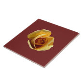 Gelbe Rose, rötlich-braune Keramik Fliese (Seite)