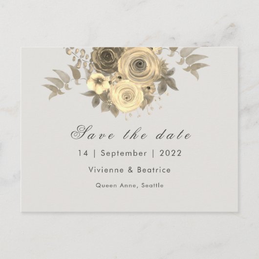 Gelbe Rose Save the Date Ankündigungspostkarte (Vorderseite)