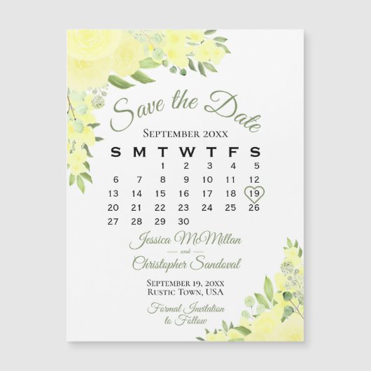 Gelbe Rose Save the Date Kalender Magnet (Vorderseite)