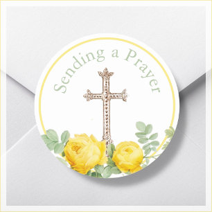 Gelbe Rose sendet ein Gebet religiös Runder Aufkleber