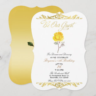 Gelbe Rose und elegante goldene Geburtstagsfeier Einladung