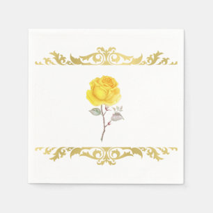 Gelbe Rose und elegante goldene Geburtstagsfeier Serviette