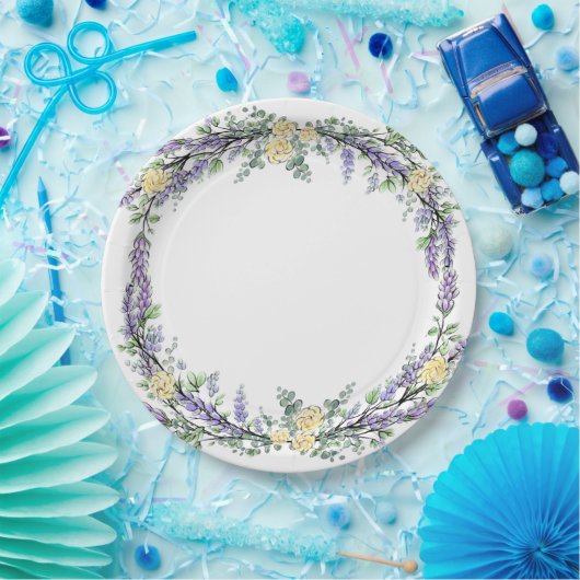 Gelbe Rose und Eukalyptus Pappteller (Party)