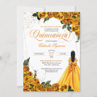 Gelbe Rose und Gold Elegante Quinceñera Einladung