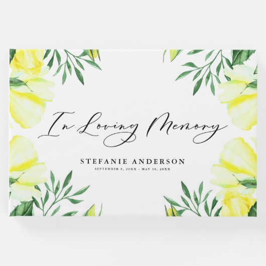 Gelbe Rose und Peonies Beerdigung Gästebuch (Vorderseite)