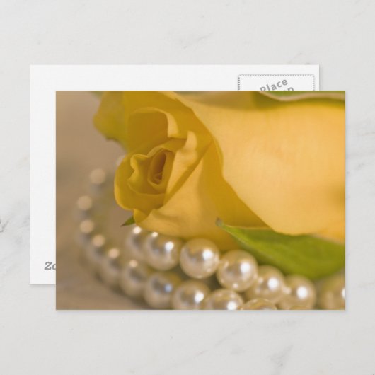 Gelbe Rose und Perlen Postkarte (Vorne/Hinten)