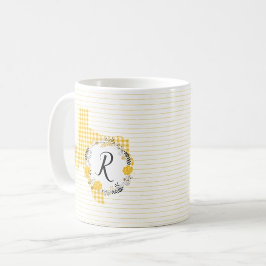 Gelbe Rose von Texas - Gingham Monogram Kaffeetasse (Vorderseite Links)