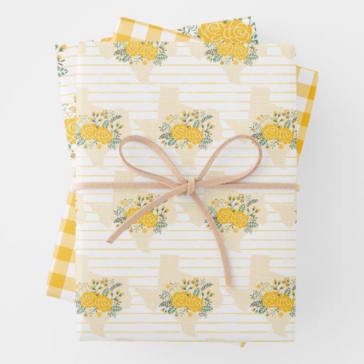 Gelbe Rose von Texas - Gingham-Staat Geschenkpapier Set (Beispiel)
