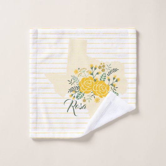 Gelbe Rose von Texas - Gingham Staat mit Rose Badhandtuch Set (Waschlappen)