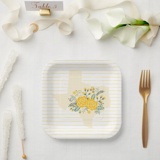 Gelbe Rose von Texas - Gingham Staat mit Rose Pappteller (Hochzeit)