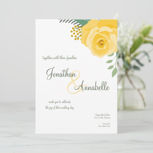 Gelbe Rose von Texas Hochzeit Einladung (Stehend Vorderseite)