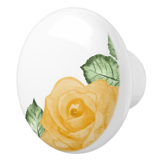 Gelbe Rose Wasserfarbe Land Rustikaler Blumenchor Keramikknauf (Rechts)