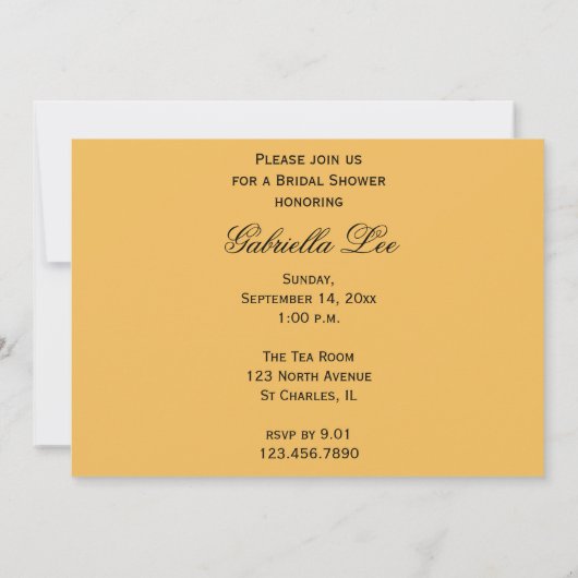 Gelbe Rose Weiße Perlen Brautdusche Einladung (Rückseite)