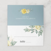 Gelbe Rosen Aquarell Romantik Moderne Blumen Platzkarte (Außenseite Aufgefaltet)