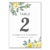 Gelbe Rosen Aquarellfarben Romantische Hochzeit Tischnummer (Rückseite)
