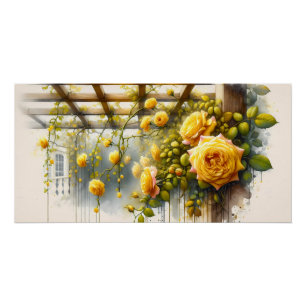 Gelbe Rosen Aquarellgarten Metal Print Poster