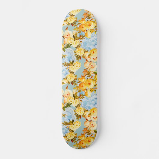 Gelbe Rosen auf blau und aquamarin Skateboard (Vorderseite)